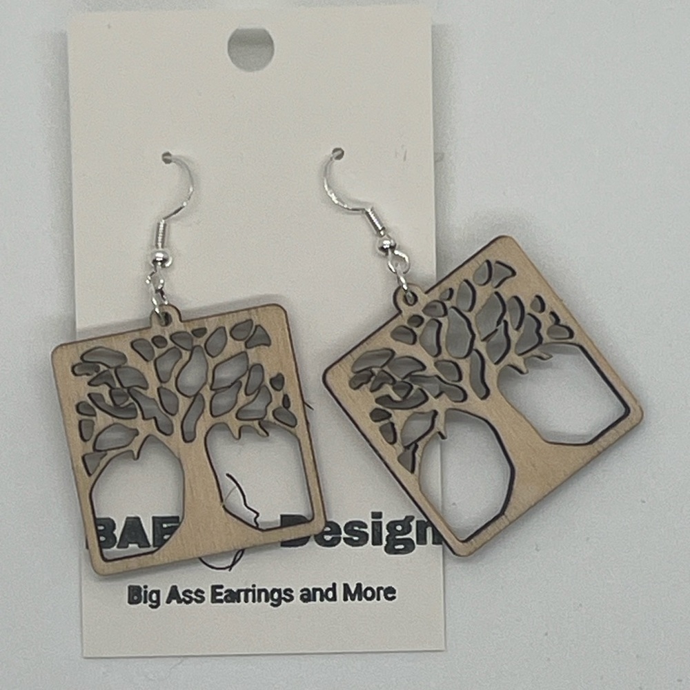 Tree Design Wooden Earrings